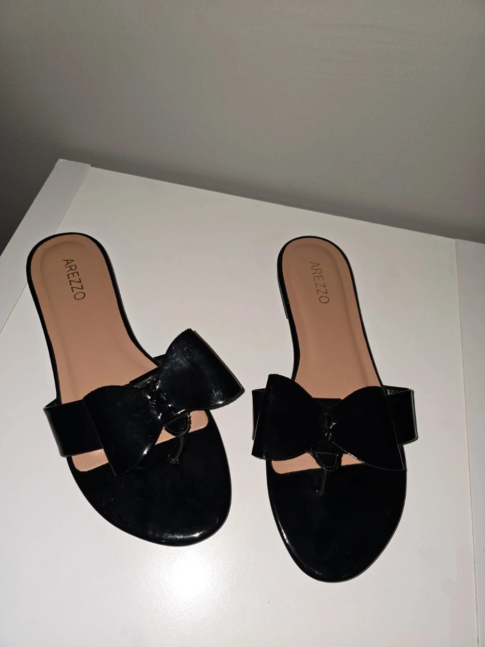 Arezzo Black Bow Slide Sandals — Women's Slip-On Flats